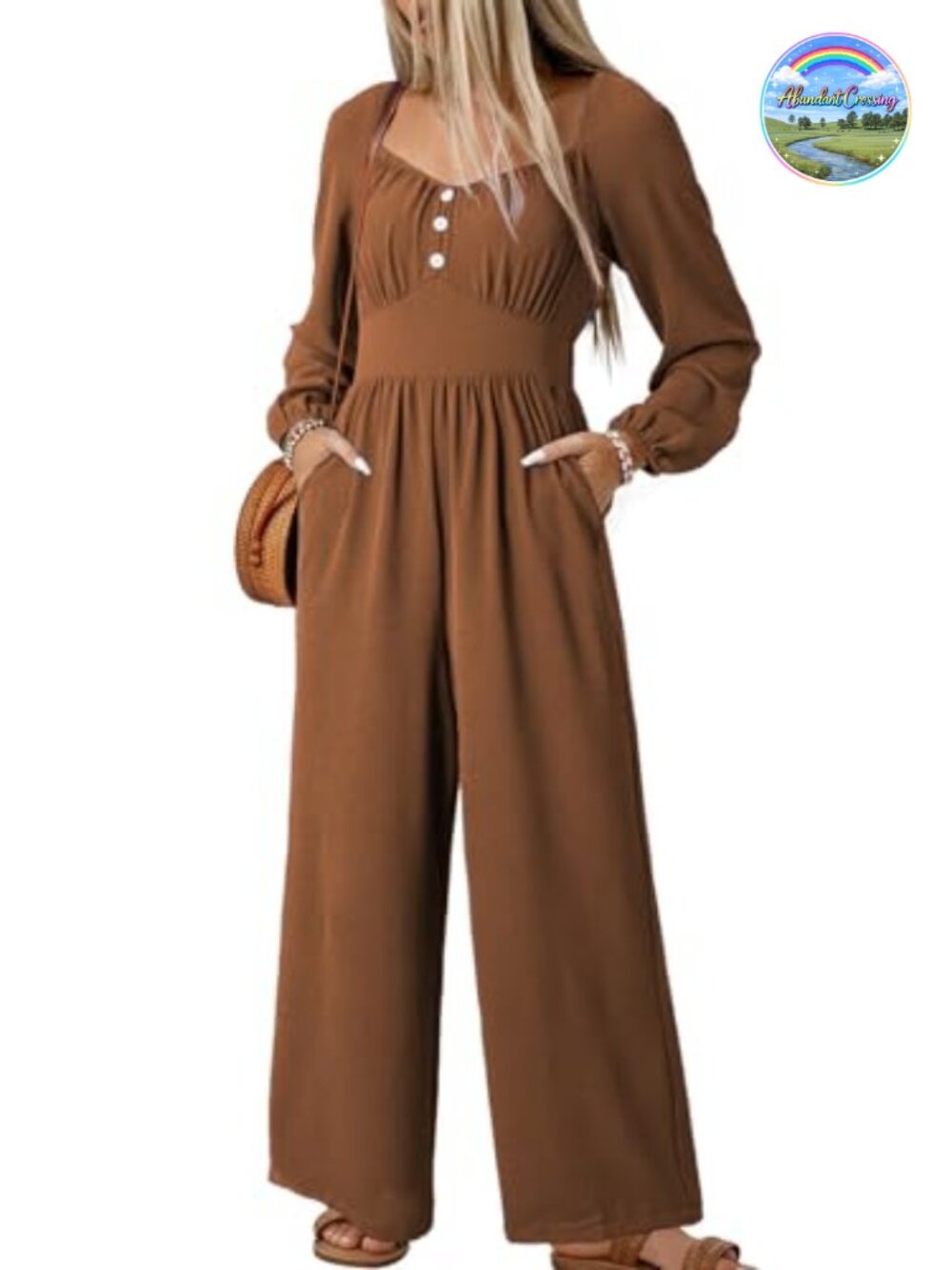 Dokotoo Women's Jumpsuit Long Sleeve Square Neck Wide Leg with Pockets